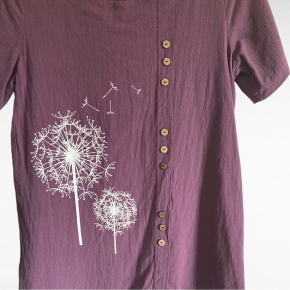 PURPLE TEXTURED DANDELION SHORT SLEEVE BUTTON FRONT TOP - Picture 6 of 7